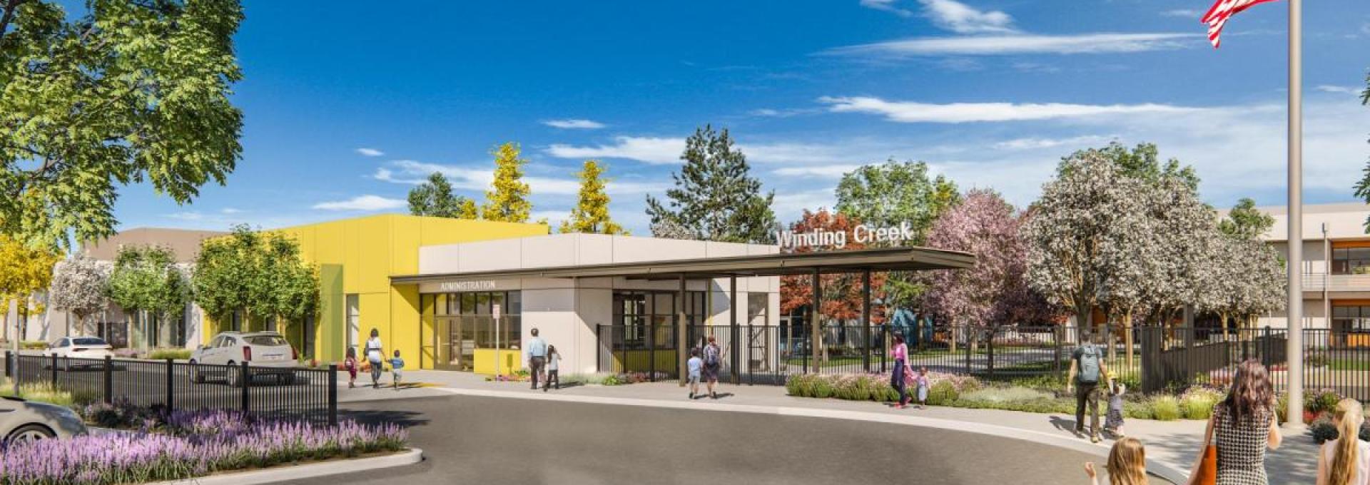 Rendering of exterior of Winding Creek Elementary School 